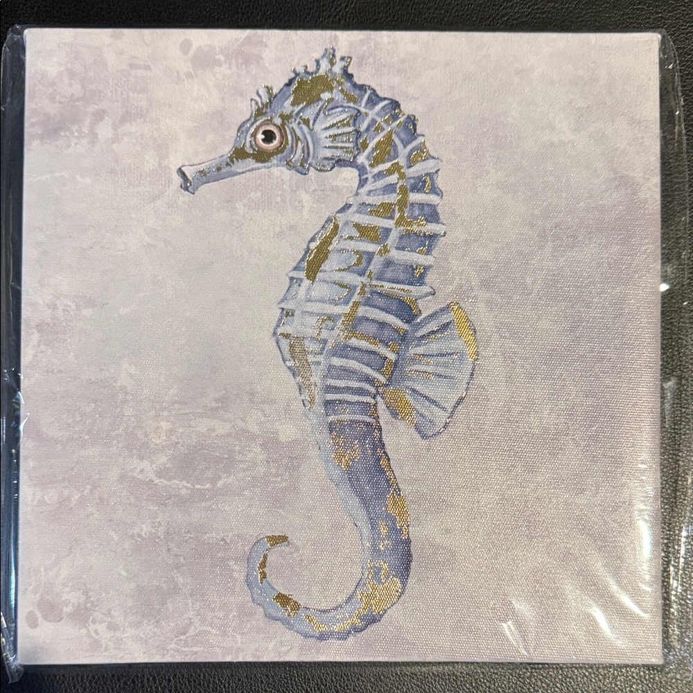 Seahorse Mini Canvas Wall Art with Gold Accents